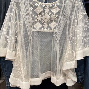Free People Sheer White Lace Blouse